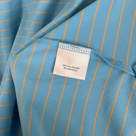 Peter Millar Blue w/ Yellow Striped Collared Short Sleeve Polo Top Men's L - Picture 9 of 9